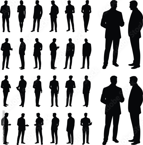 Business people silhouettes collection standing talking poses professional corporate teamwork isolated on white background vector