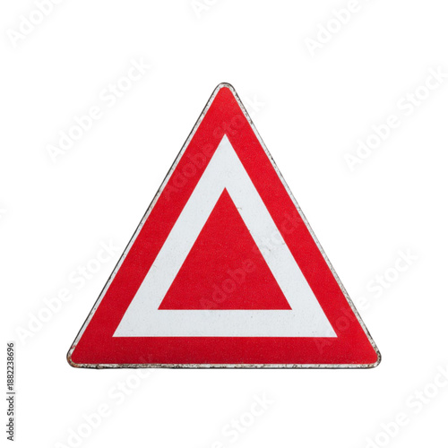 Red and white triangular warning road sign.