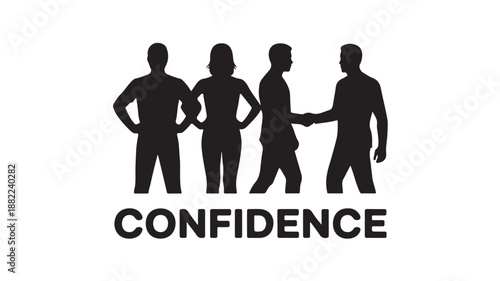 Confidence Business People Silhouettes Shaking Hands and Standing Isolated on White