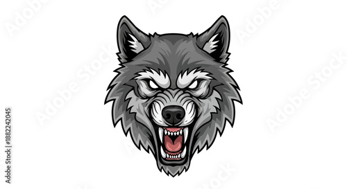 Fierce wolf head illustration with detailed fur and aggressive expression