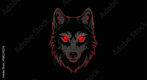 Dramatic wolf head illustration against black background with red eyes