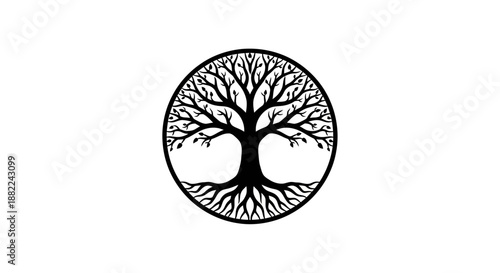 Symbolic tree of life design isolated black silhouette on white background