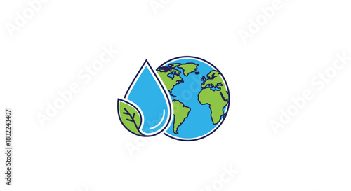 Earth and water drop icon environmental conservation and sustainability concept