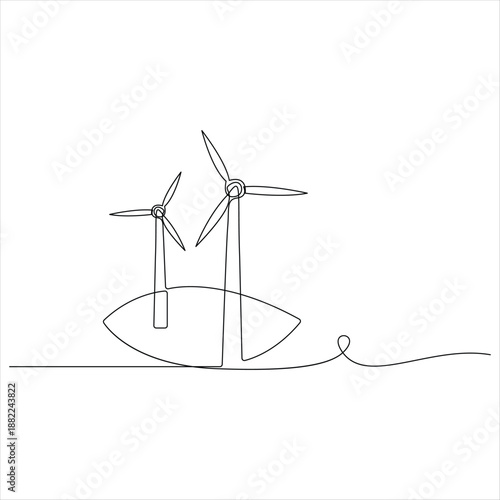 One continuous line drawing of wind turbines eco energy simple wind turbines power outline style illustration