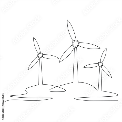Continuous one line wind turbine drawing renewable energy simple power outline illustration