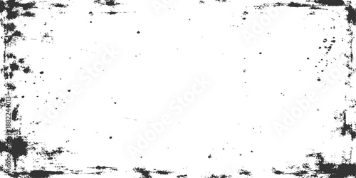 Abstract grunge design featuring a black ink splash frame and dirty paint splatter texture on a vector paper backdrop illustration