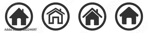 Home icon set for apps and websites. House symbol for UI navigation, outline and filled styles on transparent background
