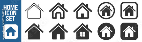 Web home icon for apps and websites, house icon set, main page navigation button in filled and outline styles, modern UI symbol on transparent background