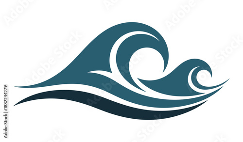 A stylized illustration of a large ocean wave on a white background