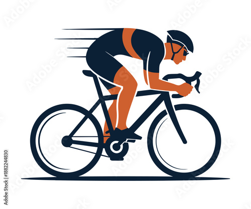 A professional cyclist riding a sleek bicycle with motion blur in the background, conveying speed and athleticism.