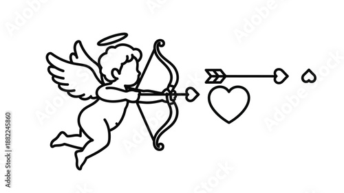 a cherub with a bow and arrow near a heart