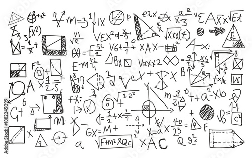 Geometric shapes and mathematical equations scribbles