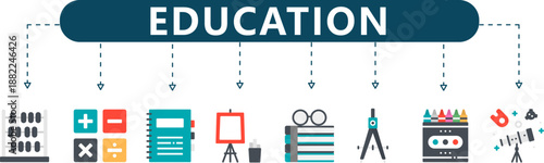 Education Infographic 8 Colorful Academic and Learning Icons for School Presentations, E Learning Platforms and Student Resources