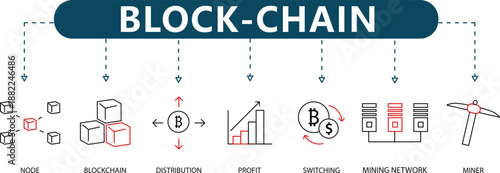Block Chain Infographic 7 Cryptocurrency and DeFi Icons with Red Accents for Ledger Technology, Mining Networks and Crypto Presentations