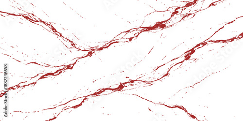 Red paint splashes and blood splatters form a grunge ink texture with liquid drops and spray stains on a white backdrop vector illustration