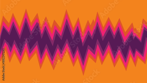 Vibrant zigzag pattern on orange background viewed from a straight-on perspective, showcasing dynamic motion and layered design