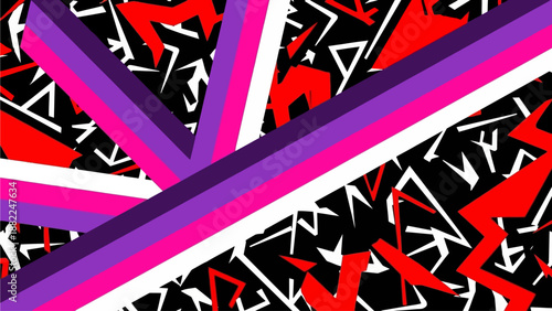 Abstract geometric pattern with intersecting lines and shapes in bold colors