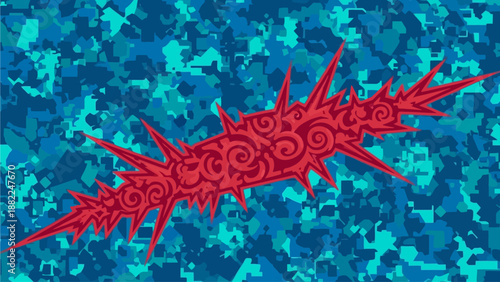 A vibrant red creature against a blue background