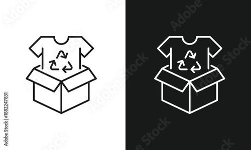 Sustainable Fashion and Textile Recycling Icon Featuring T-Shirt in Donation Box with Recycle Symbol for Eco-Friendly Clothing and Circular Economy Concepts