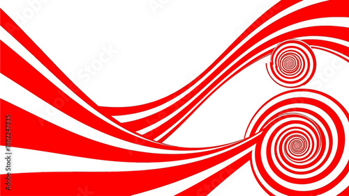 Dynamic red swirling patterns and concentric circles creating a futuristic design in a digital art piece from a close-up viewpoint