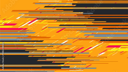 Vibrant abstract digital art with diagonal lines and colorful streaks on an orange background, steven, digital illustration