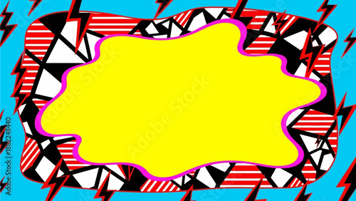 Vibrant Comic Style Frame with Lightning Bolts and Yellow Center