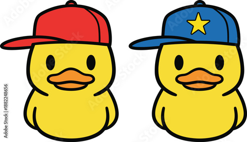 Rubber Duck Wearing Cap Side View Vector for Logo, Sticker and Apparel