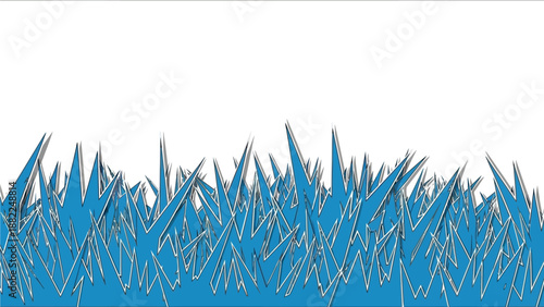 A serene digital illustration of grass blades swaying gently in the wind, vibrant blue hue, close-up, vector art