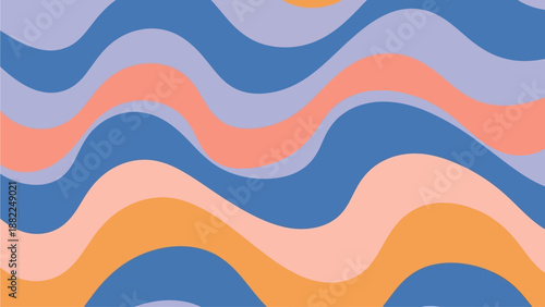 Abstract wavy pattern illustration with layered shapes and vibrant colors in a modern design, viewed from a straightforward perspective