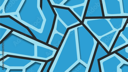 Geometric shapes in a mosaic pattern, abstract art, digital illustration, vibrant blue tones, fragmented forms