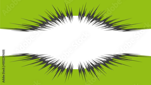 A digital artwork featuring an explosion effect with radial lines on a green background viewed from a straight-on perspective