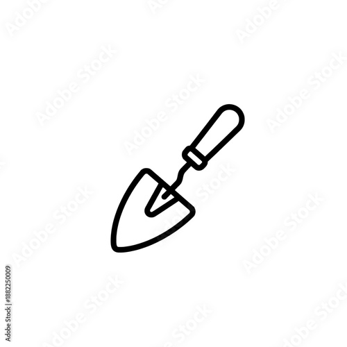 Garden Trowel Icon: A simple line illustration of a garden trowel, perfect for representing gardening activities and tools.