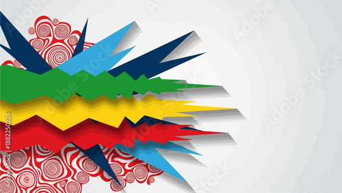 Vibrant abstract shapes exploding from a central point in a dynamic illustration