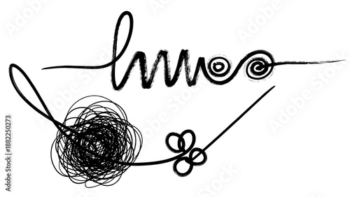 A black thread illustration with a ball of yarn and loose ends