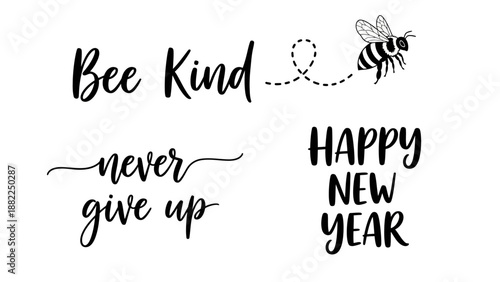 Bee illustration with inspirational quotes on a graphic design, conveying a motivational message with a new year theme.