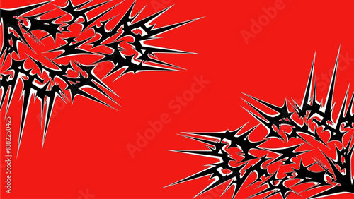 Thorns and spines illustration on a vibrant red background from a close-up viewpoint