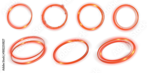 Glowing red neon circle on black and transparent backgrounds featuring a vibrant luminous ring with smooth radiant edges ideal for futuristic minimal art, tech design elements and abstract digital 