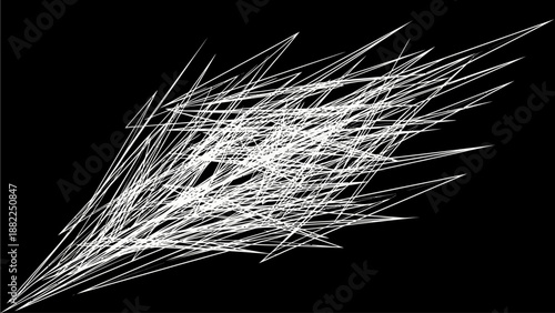 Abstract white lines intersecting and converging in a complex pattern viewed from a dynamic angle