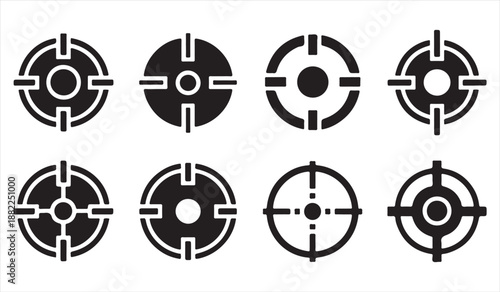 Target and crosshair silhouette icon set for aiming and radar design