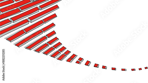 Red shipping containers arranged in a curved pattern, viewed from above in an industrial setting