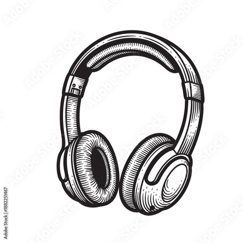 Classic Over-Ear Headphones Engraving Style Vector Illustration for Music, DJ, and Audio Equipment Concepts