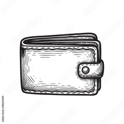 Vintage Engraving Style Vector Illustration of a Classic Leather Wallet for Money and Personal Finance