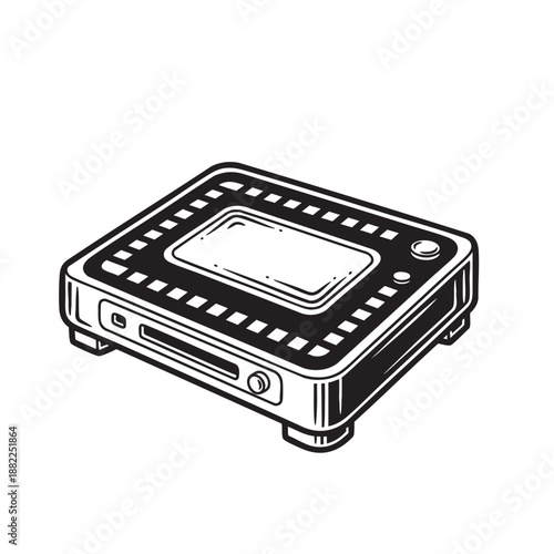 Vintage Network Router or Electronic Device Engraving - Retro Icon for Communication and Technology