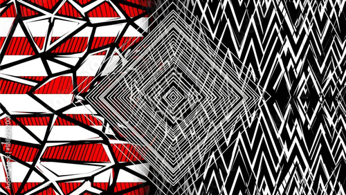 A collection of abstract geometric patterns displayed together in a mixed arrangement