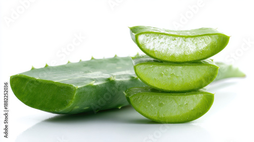 Wallpaper Mural Aloe leaf slice gel plant succulent fresh green organic cosmetic aloe leaf slice with juicy gel stacked on white background for natural skincare and health spa concept Torontodigital.ca