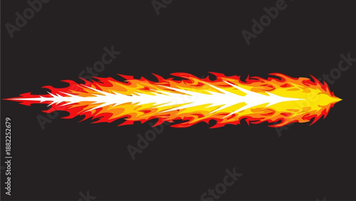 Blazing fire streak with intense flames and vibrant colors, viewed from a straight-on perspective