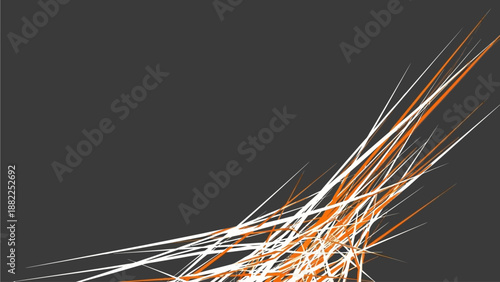 Dynamic orange and white lines intersecting on dark background, abstract illustration