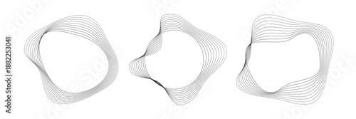 Set of round curved sound waves with dynamic wavy stripes