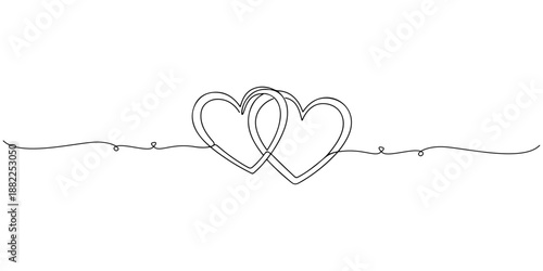 Continuous single line drawing of two intertwined hearts, an icon of eternal love. Line art style vector illustration.