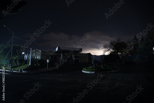 Abandoned City Streets at Night. Nobody at buildings.